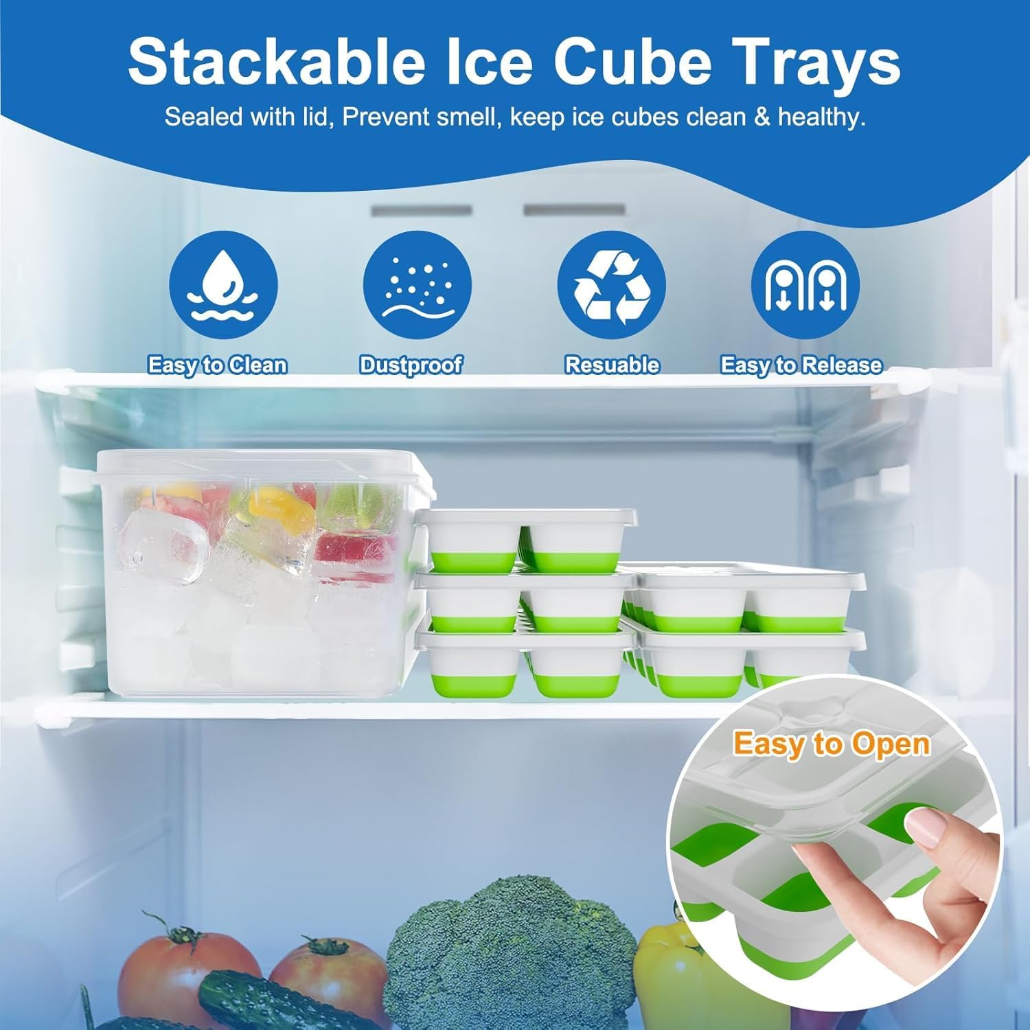 Weftnom Ice Cube Trays with Lids for Freezer, 4 Pack Silicone Set, 56 Cubes
