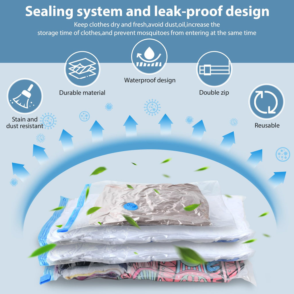 kissleaf 20 Pack Vacuum Seal Bags for Clothing with Electric Air Pump, Space Saver Vacuum Storage Bag for Clothes, Mattress, Blanket, Duvets, Pillows(4 Jumbo/4 Large/4 Medium/4 Small/4 Roll Up Bags)