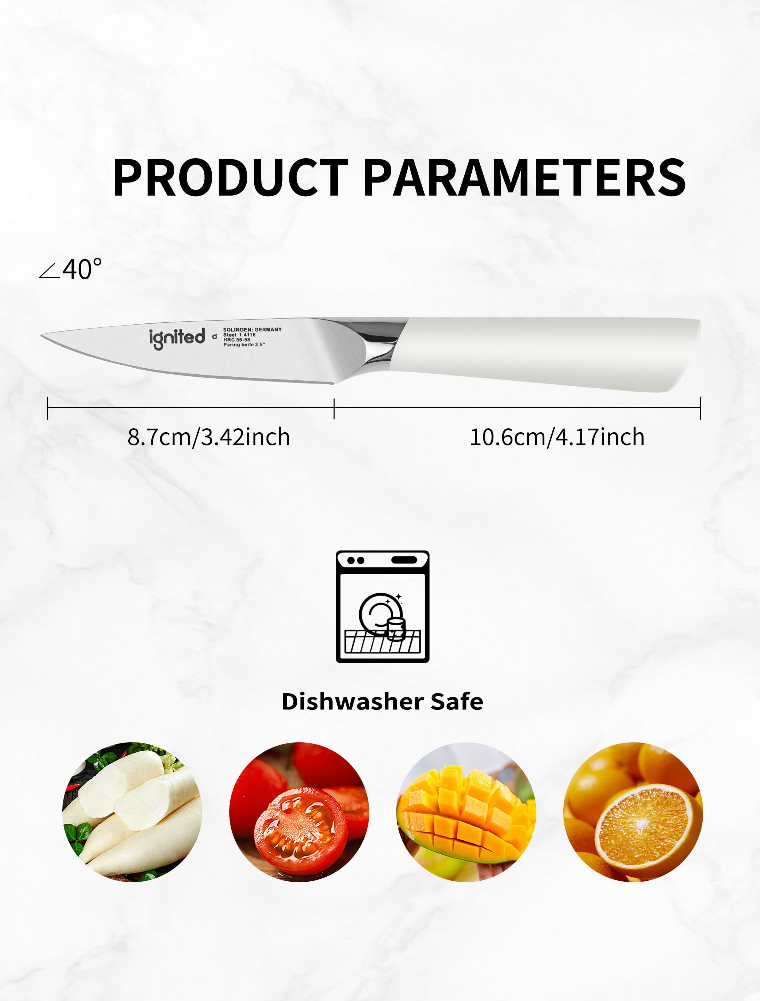 3.5 Inch Paring Knife – German Stainless Steel, Ivory White Handle