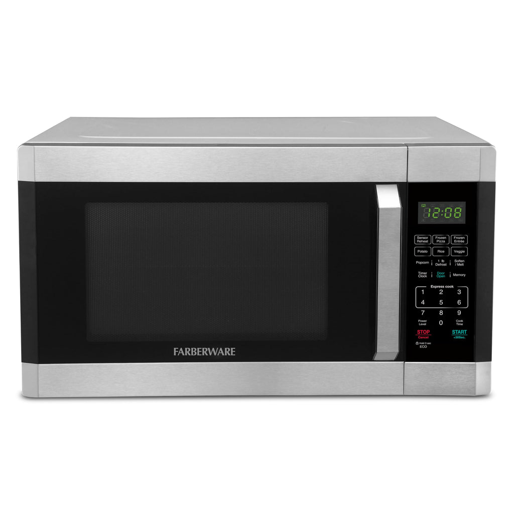 Farberware 1.6 Cu. Ft. Countertop Microwave Oven – 1100 Watts Power, Smart Sensor Auto Cook Settings, Defrost, Easy Clean and Child Safety Lock - Stainless