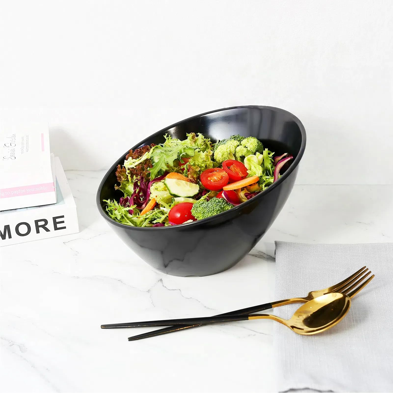 TP Salad Bowls Set of 4, 26 oz Melamine Serving Bowls for Pasta, Cereal, and Snacks, Lightweight and Durable, Dishwasher Safe, Black Bowls for Restaurant, Kitchen, Black