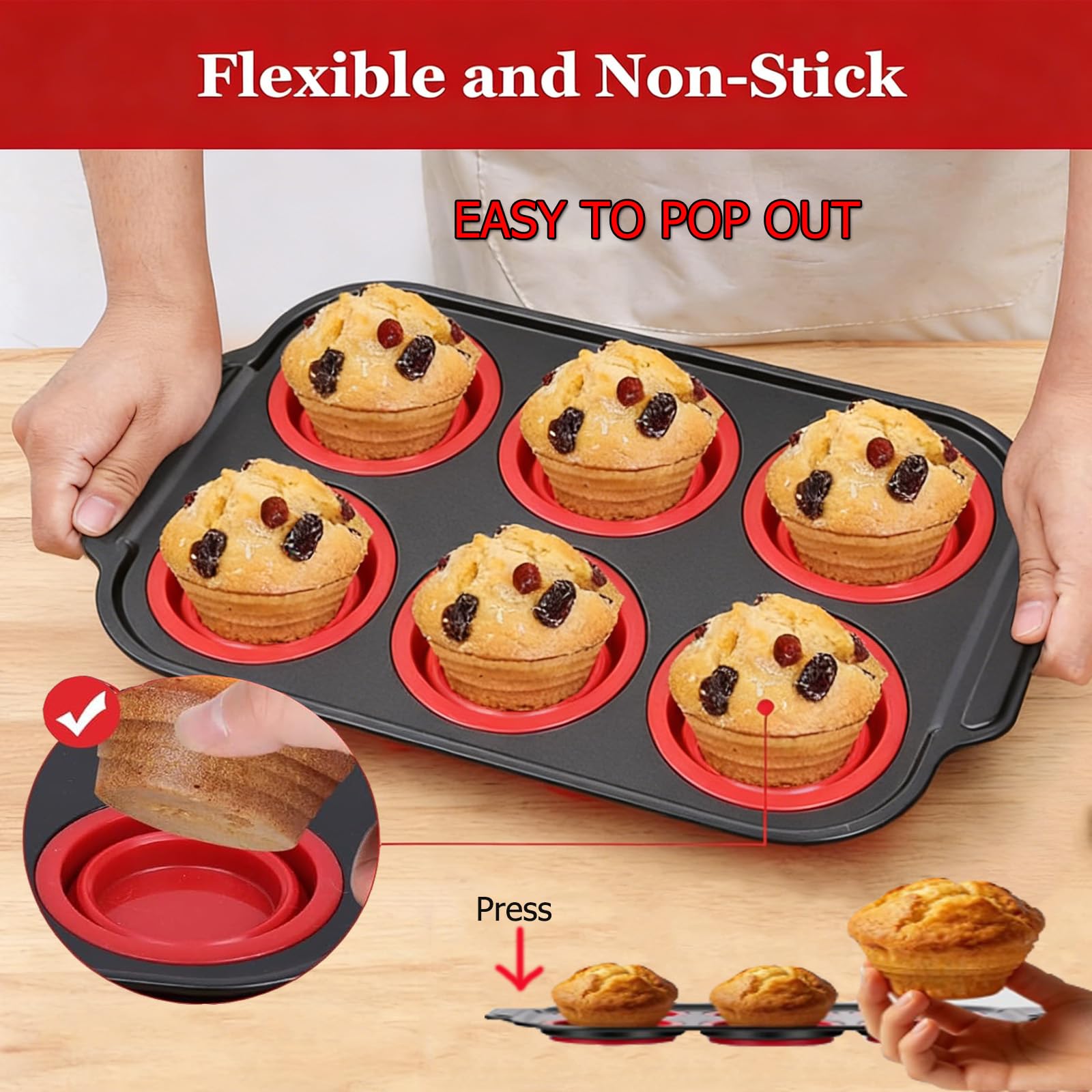 YiYeraio Muffin Pan, 6-Cup Nonstick Silicone Muffin Pans for Baking, Food-Grade Cupcake Pan for Oven, Microwave, Dishwasher Safe, BPA-Free Silicone Baking Mold for Muffins, Cupcakes, Egg Muffins