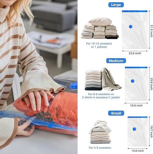 15 Pack Travel Vacuum Storage Bags with Cordless Electric Pump, Combo Rechargeable Space Saver Vacuum Seal Bags for Clothing Travel Vaccine Storage Bag Vacuum Sealed for Comforters Blankets Clothes