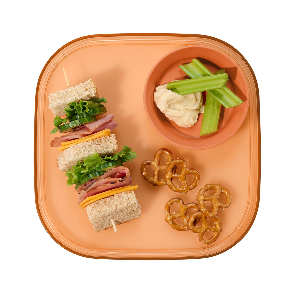 Madesmart Dipware Reusable Dining Plate, Serving Tray for Appetizers and Snacks, Sandwiches, Hummus, Sauces, Stackable & Removable Dip Bowl, PinkTerracotta
