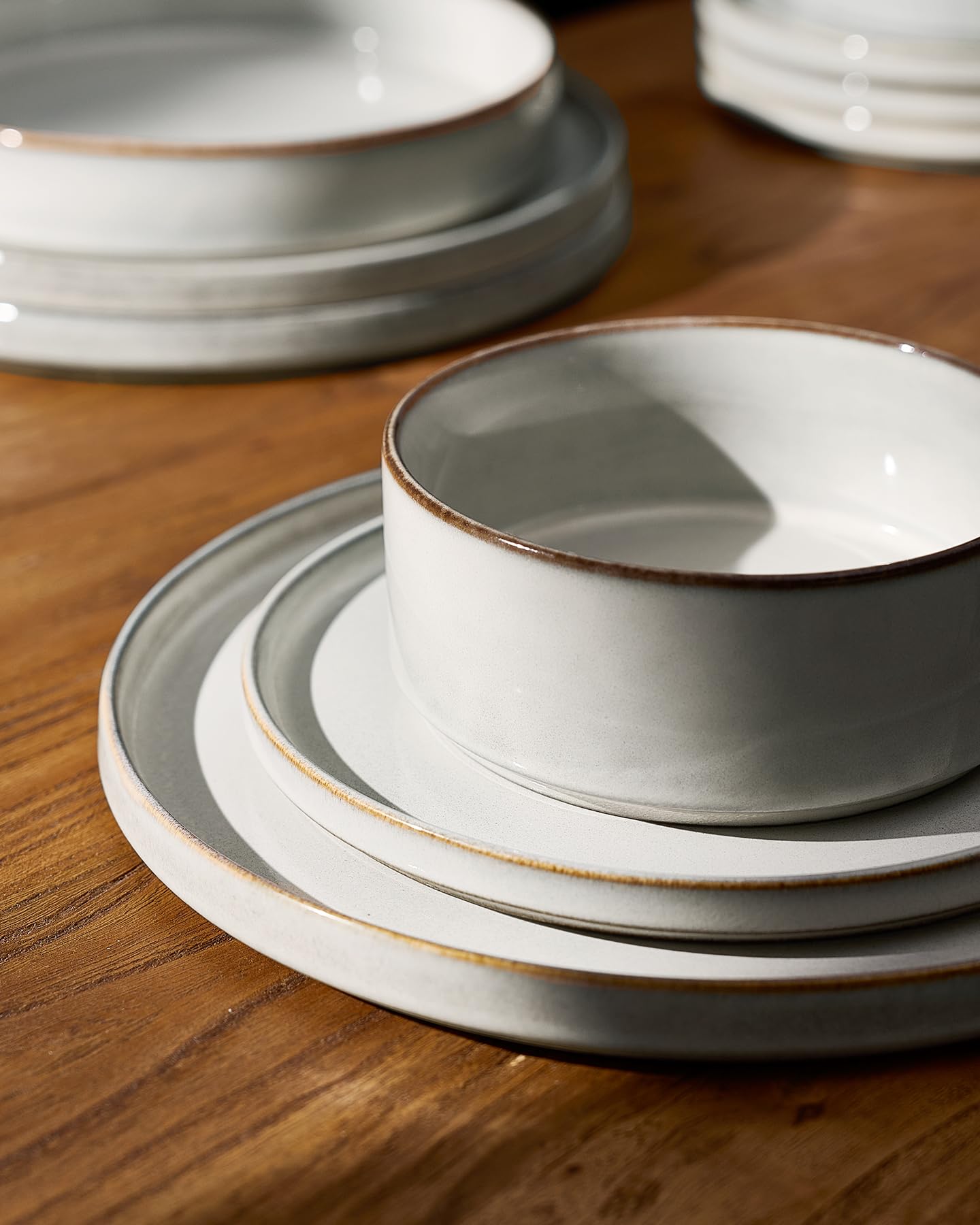 Famiware Annecy 12-Piece Stoneware Dinnerware Set, Grey White