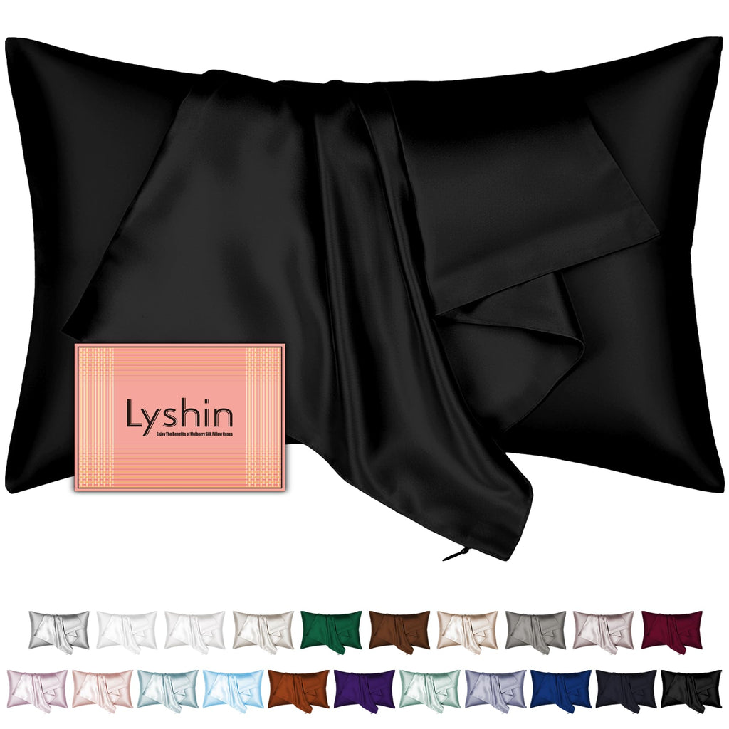 LYSHIN Black Silk Pillowcase Queen Size with Hidden Zipper