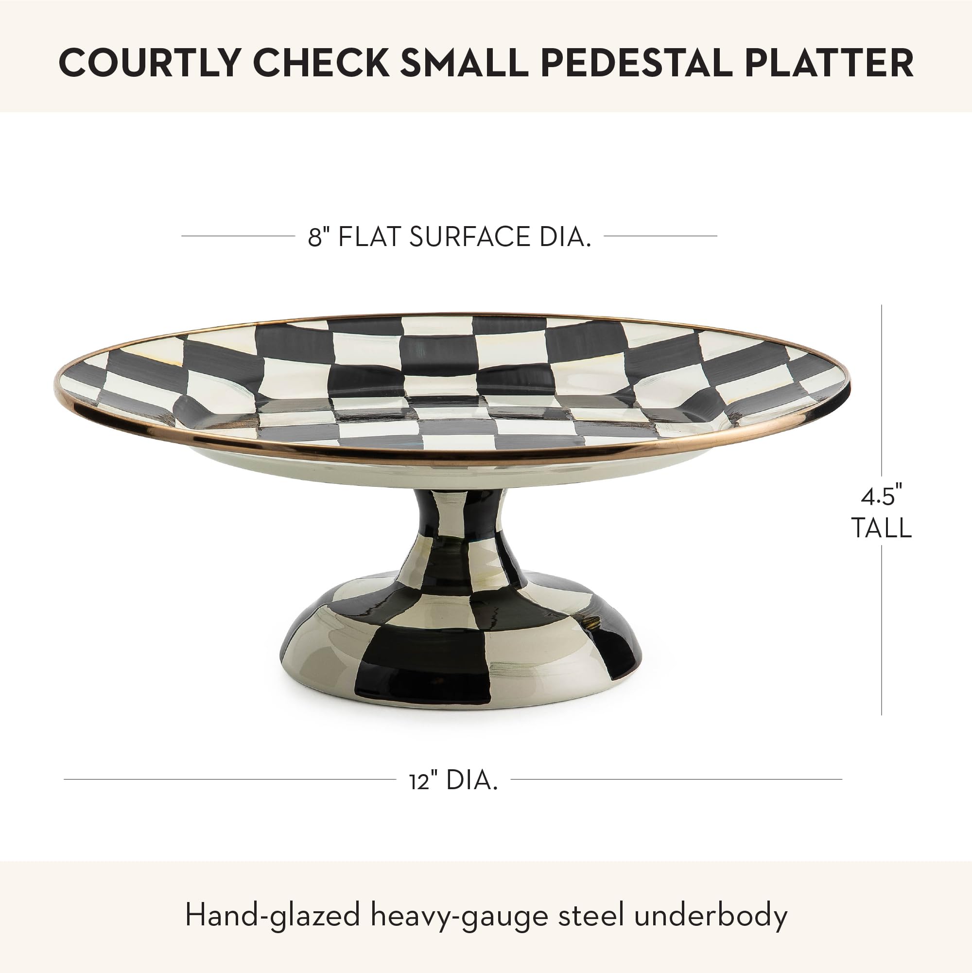 MACKENZIE-CHILDS Pedestal Platter, Small, Black-and-White Courtly Check