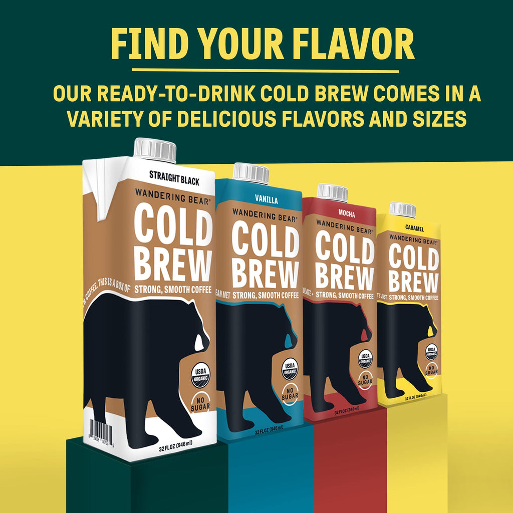 Wandering Bear Extra Strong Organic Cold Brew - Straight Black, 32 oz