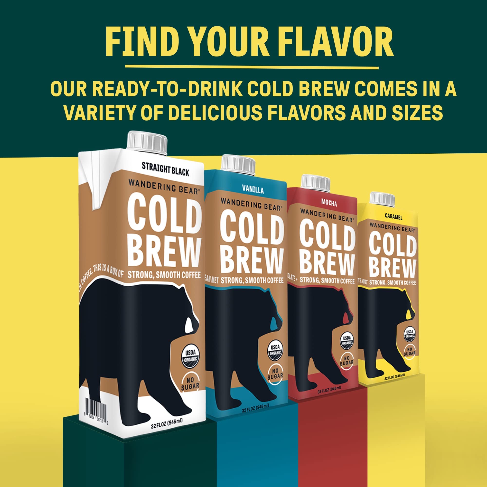 Wandering Bear Straight Black Organic Cold Brew Coffee - 32 fl oz, 6 Pack
