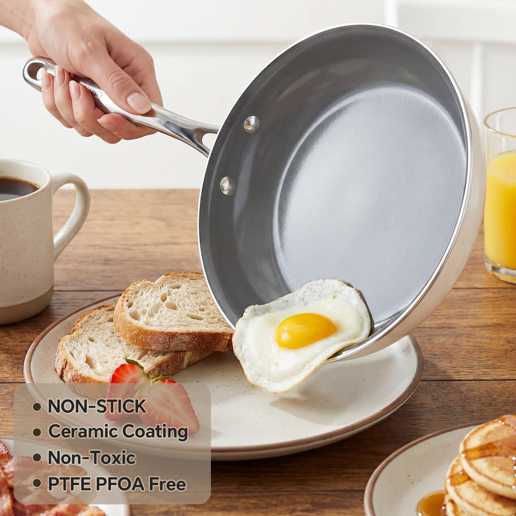Cookersway Ceramic Nonstick Frying Pan Set - 3-Piece Skillet Set (8", 9.5", 11"), PFOA & PFAS Free, Stay Cool Handle, Dishwasher Safe, Induction Compatible Cookware for Omelet, Sauté, Fry