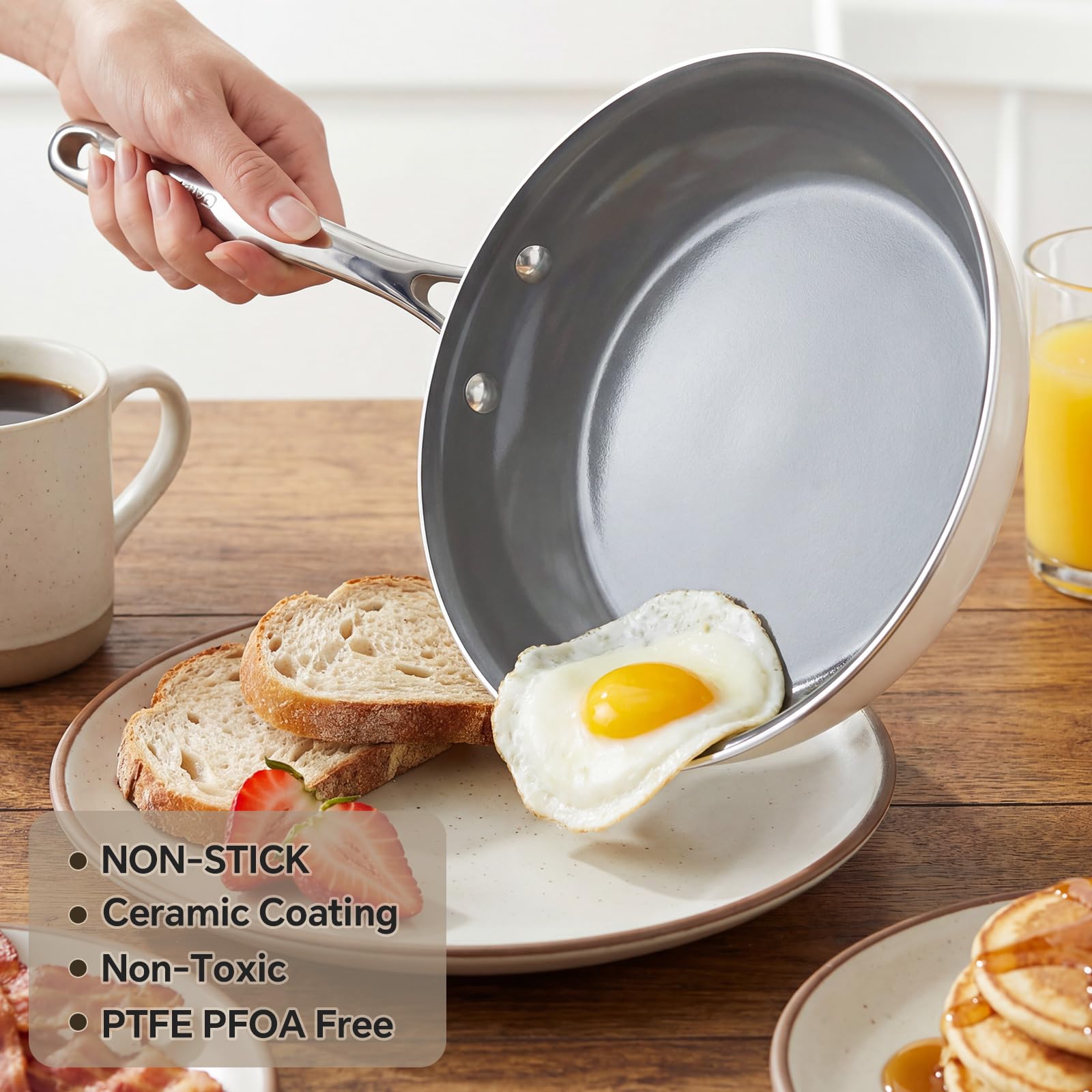 Cookersway Ceramic Nonstick Frying Pan Set - 3-Piece Skillet Set (8", 9.5", 11"), PFOA & PFAS Free, Stay Cool Handle, Dishwasher Safe, Induction Compatible Cookware for Omelet, Sauté, Fry