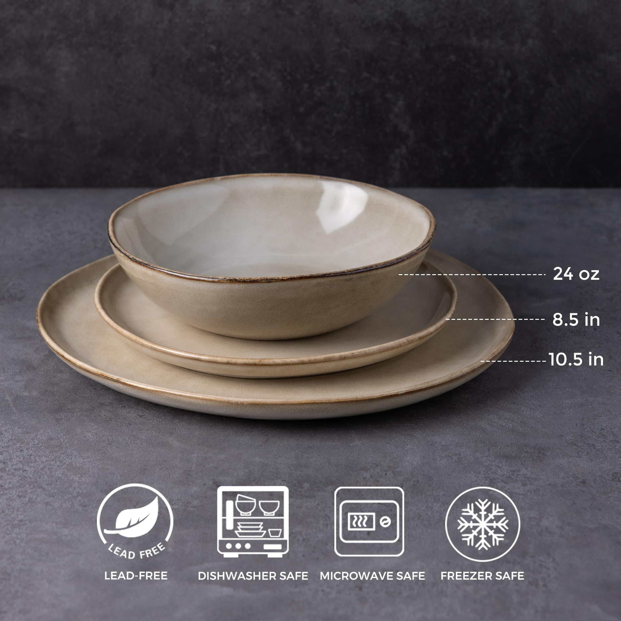 AmorArc Ceramic Dinnerware Sets for 4, 12Pcs Plates and Bowls Sets Dishes