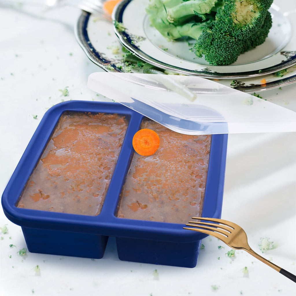 Kinggrand Kitchen 2 Cup Silicone Freezer Molds 2 Pack Silicone Freezer Tray with Lid Make 4 Perfect 2-Cup Portions - Easy Release Molds for Food Storage & Freeze Soup, Broth, Stew or Sauce