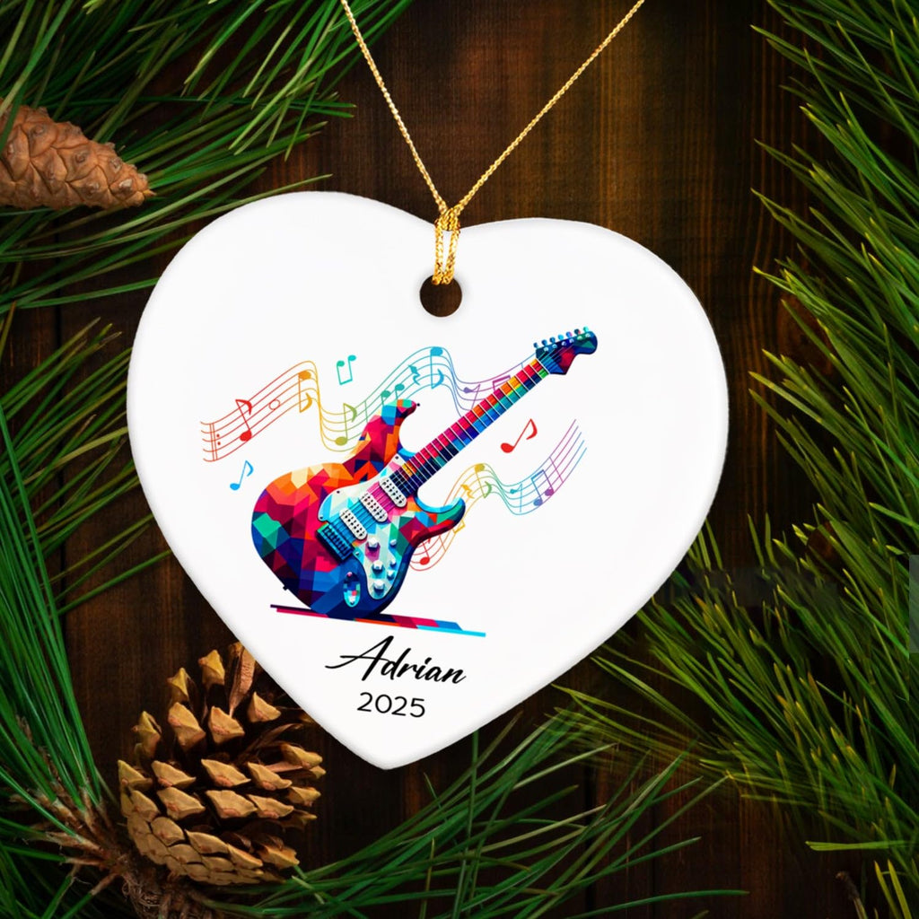 Electric Guitar Xmas Tree Ceramic Ornament 2026, Personalized Electric Guitar Lovers Ornaments Keepsake, Guitarist Ceramic Ornament Christmas, Custom Name & Year Musical Instrument Player Ornaments