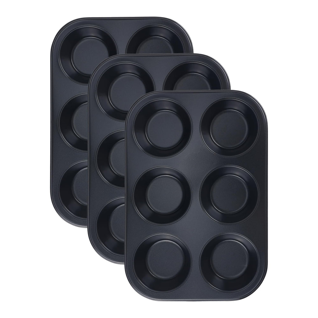DRMHM Muffin-Pan for Baking, Nonstick Cake Pan 12 Cups, 3 Pack Cup Premium Cheesecake Pans, Cupcake Baking Pan for Oven 10.4 * 7.1 * 1.2in Black