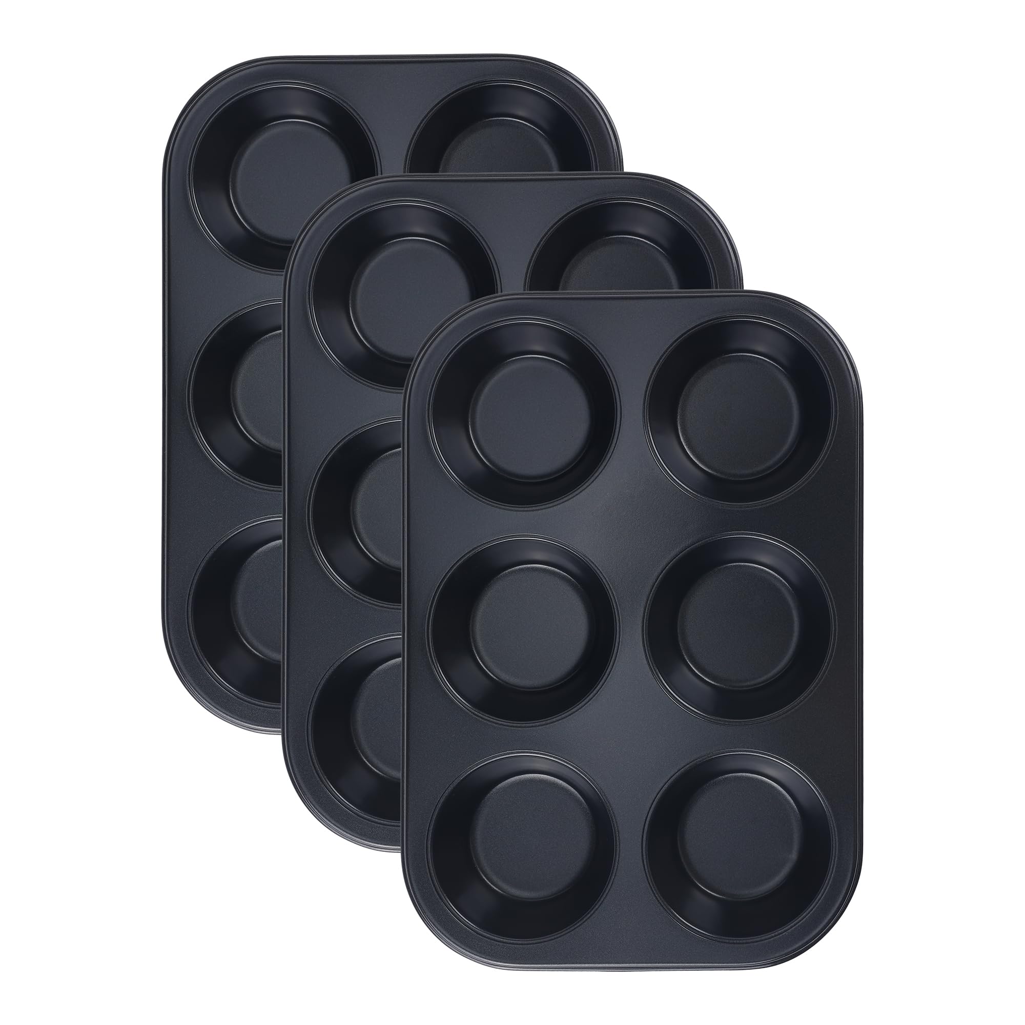 DRMHM Muffin-Pan for Baking, Nonstick Cake Pan 12 Cups, 3 Pack Cup Premium Cheesecake Pans, Cupcake Baking Pan for Oven 10.4 * 7.1 * 1.2in Black