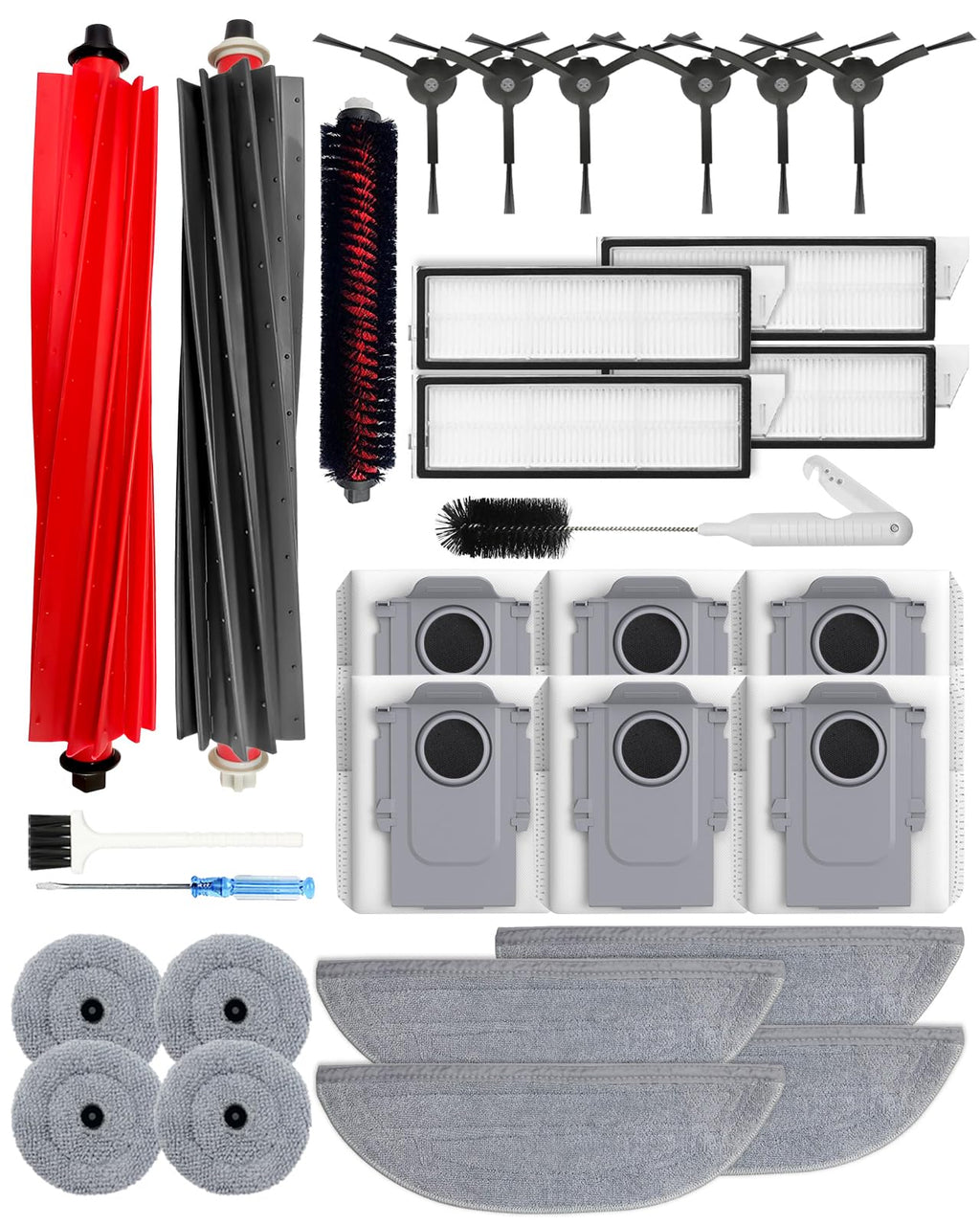 30pcs Accessories Kit for Roborock S8 MaxV Ultra/S8 Max Ultra Robot Vacuum Cleaner, Replacement parts with 6 Activated Carbon Dust Bags, 2 Main Brushes, 4+4 Mop Cloths, 4 HEPA Filters, 6 Side Brushes