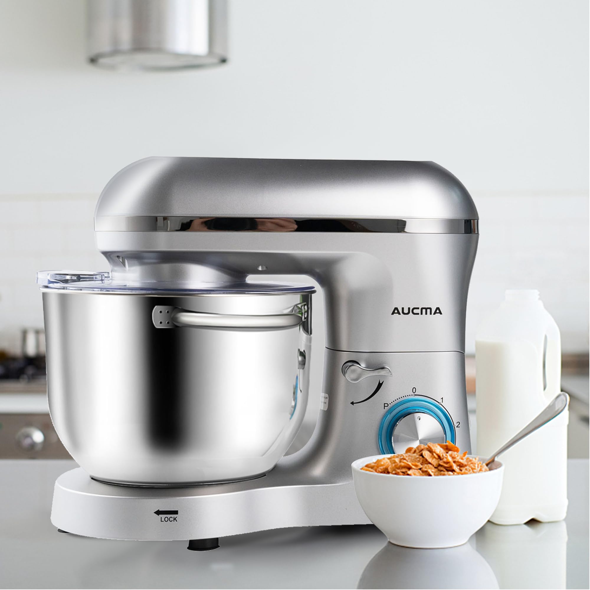 Aucma Stand Mixer,6.5-QT 660W 6-Speed Tilt-Head Food Mixer, Kitchen Electric Mixer with Dough Hook, Wire Whip & Beater (Silver, 6.5QT)