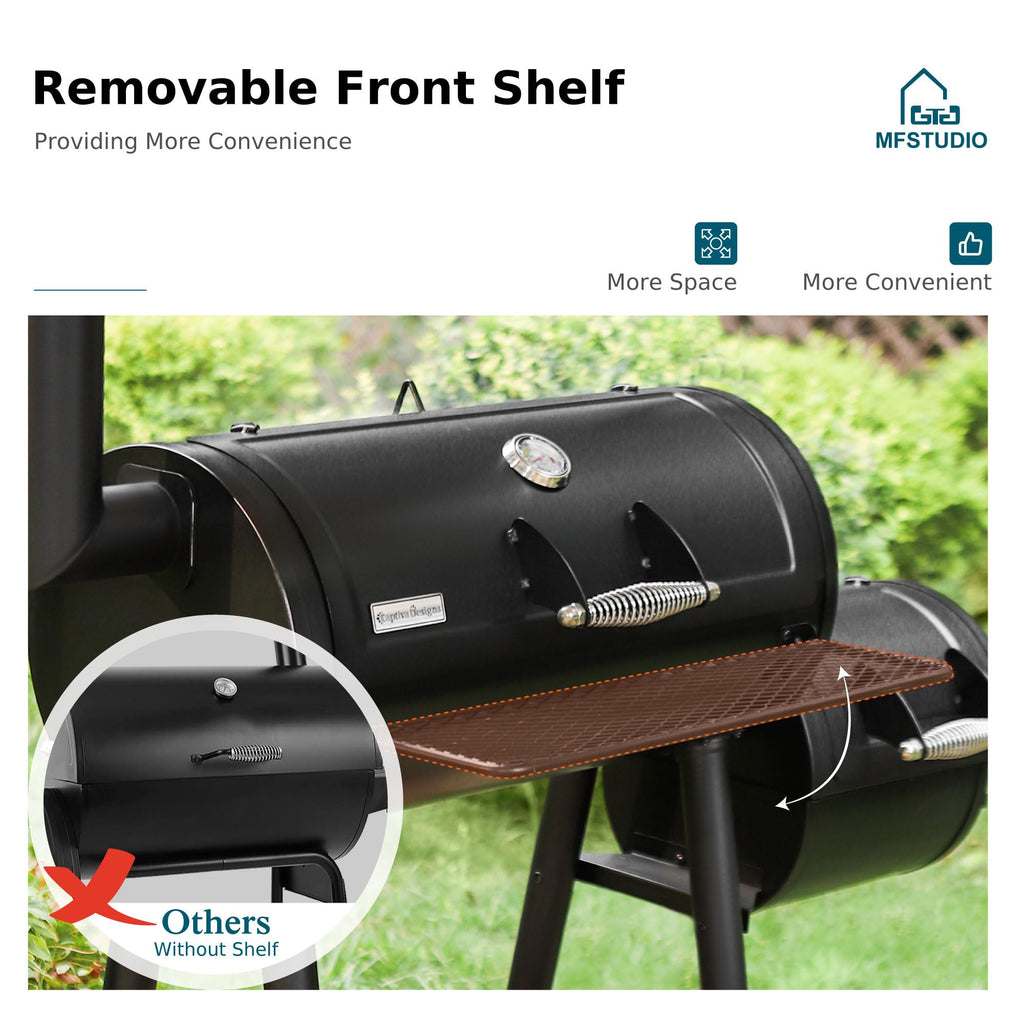 MFSTUDIO Barrel Charcoal Grill w/Offset Smoker w/ 512 SQ.IN. Cooking Area
