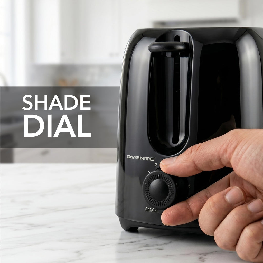 OVENTE Electric 2 Slice Toaster Machine 6-Shade Setting, Black TP2210B