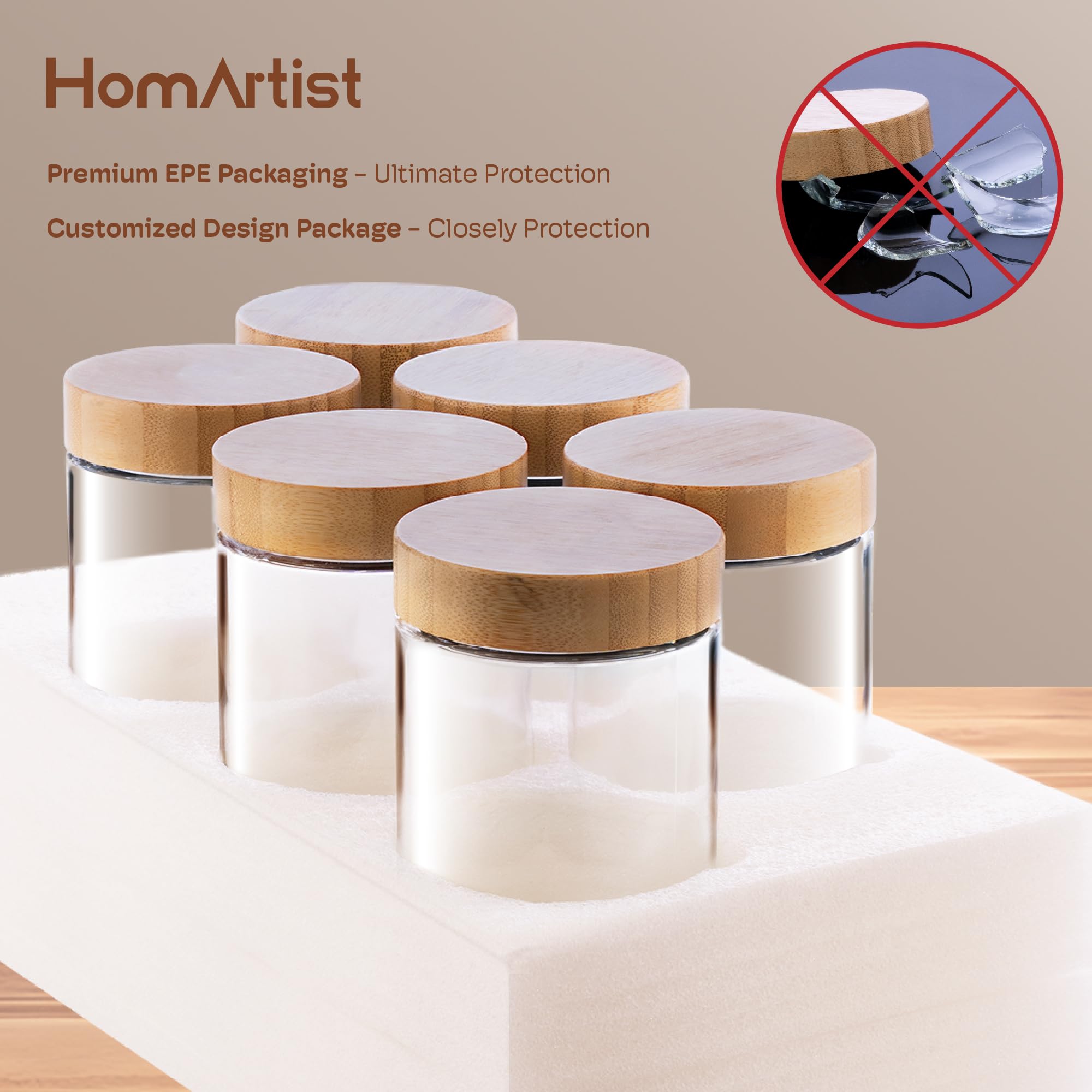 16 oz Overnight Oats Containers with Bamboo Lids, Glass Mason Jars 2 Pack