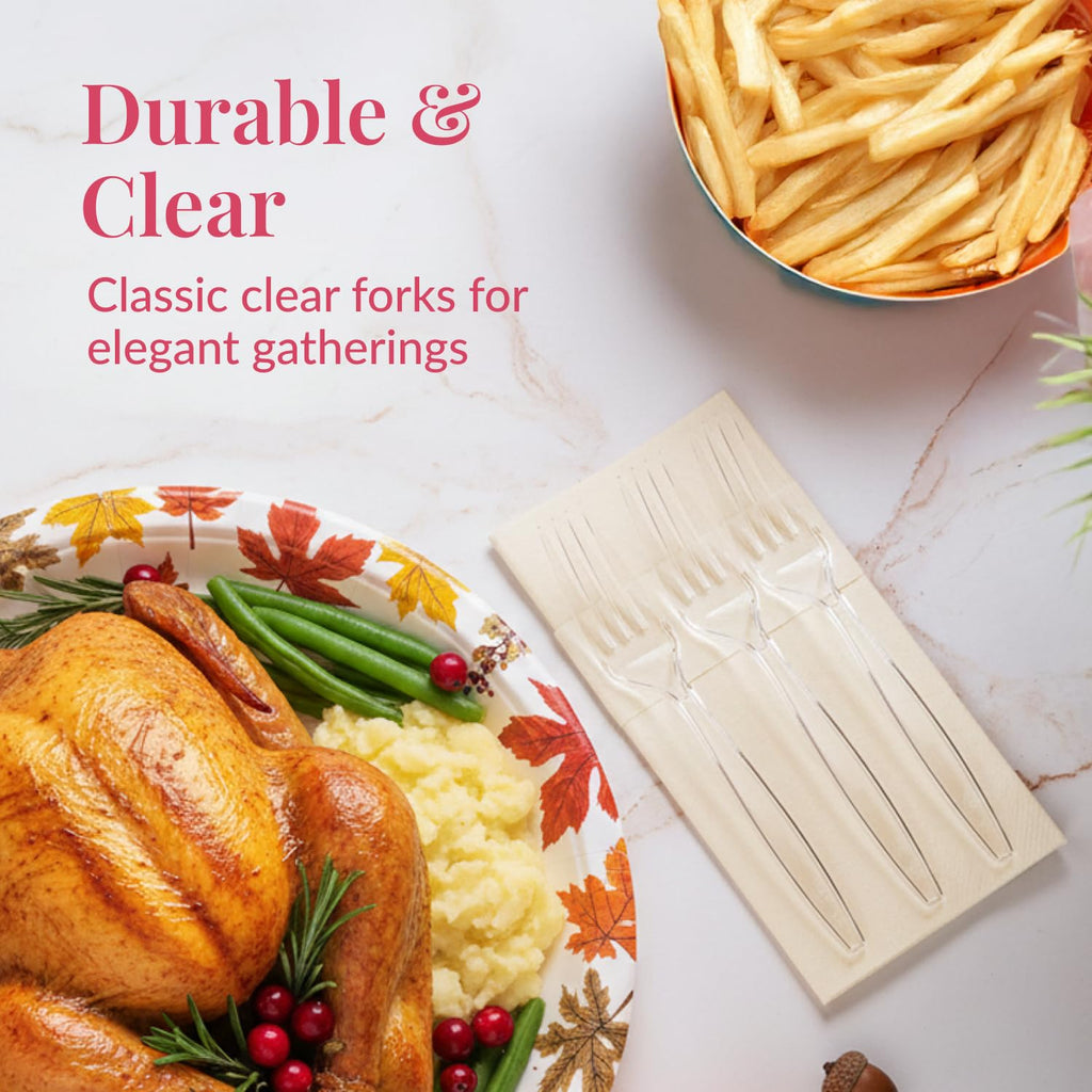 Prestee 300 Count Disposable Plastic Forks - Heavy Duty Silverware Bulk Set - Clear Plastic Utensils for Catering, Weddings, Parties, BBQ - Elegant and Sturdy Forks for Events and Buffets