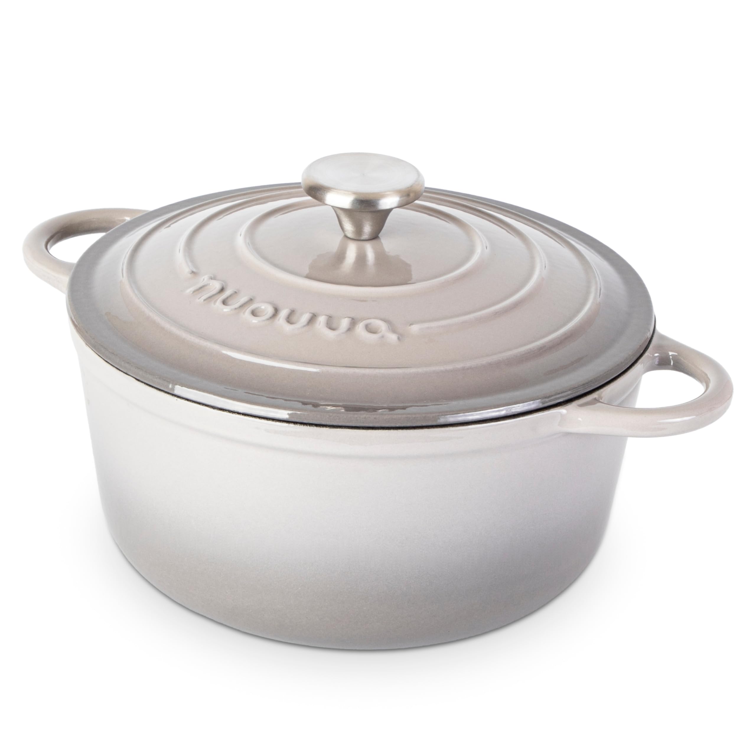 Cast Iron Pot with Lid-Non-Stick Ovenproof Enamelled Casserole Pot, Oven Safe up to 500° F-Sturdy Dutch Oven Cookware - Grey, 5-Quart, 24cm-by Nuovva