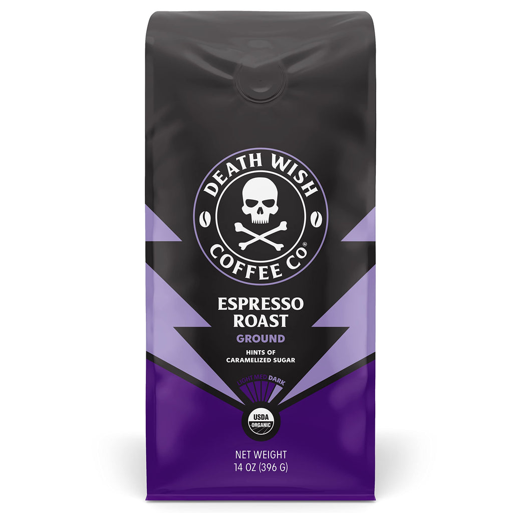 Death Wish Coffee Organic Espresso Roast Ground Coffee, Fair Trade, 14 oz