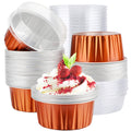 EUSOAR Aluminum Foil Cups, 5oz 50pcs muffin Baking Cups with Lids, 3.34"x2.59"x2.35" 125ml Snacks Desserts Flan, Cupcake Pie Ramekin, Recyclable Catering Party Favor Baking Cups-Caramel