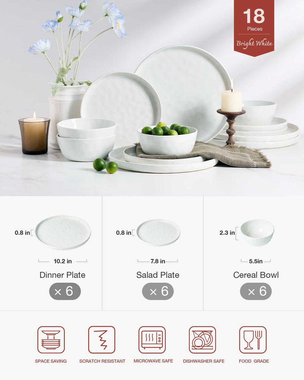 Famiware Mars Stoneware Dinnerware Set for 6, White