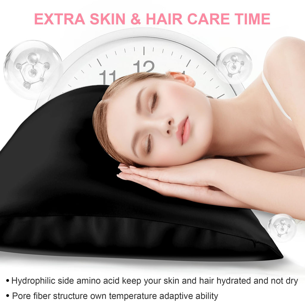 LYSHIN Black Silk Pillowcases 2 Pack King Size with Zipper