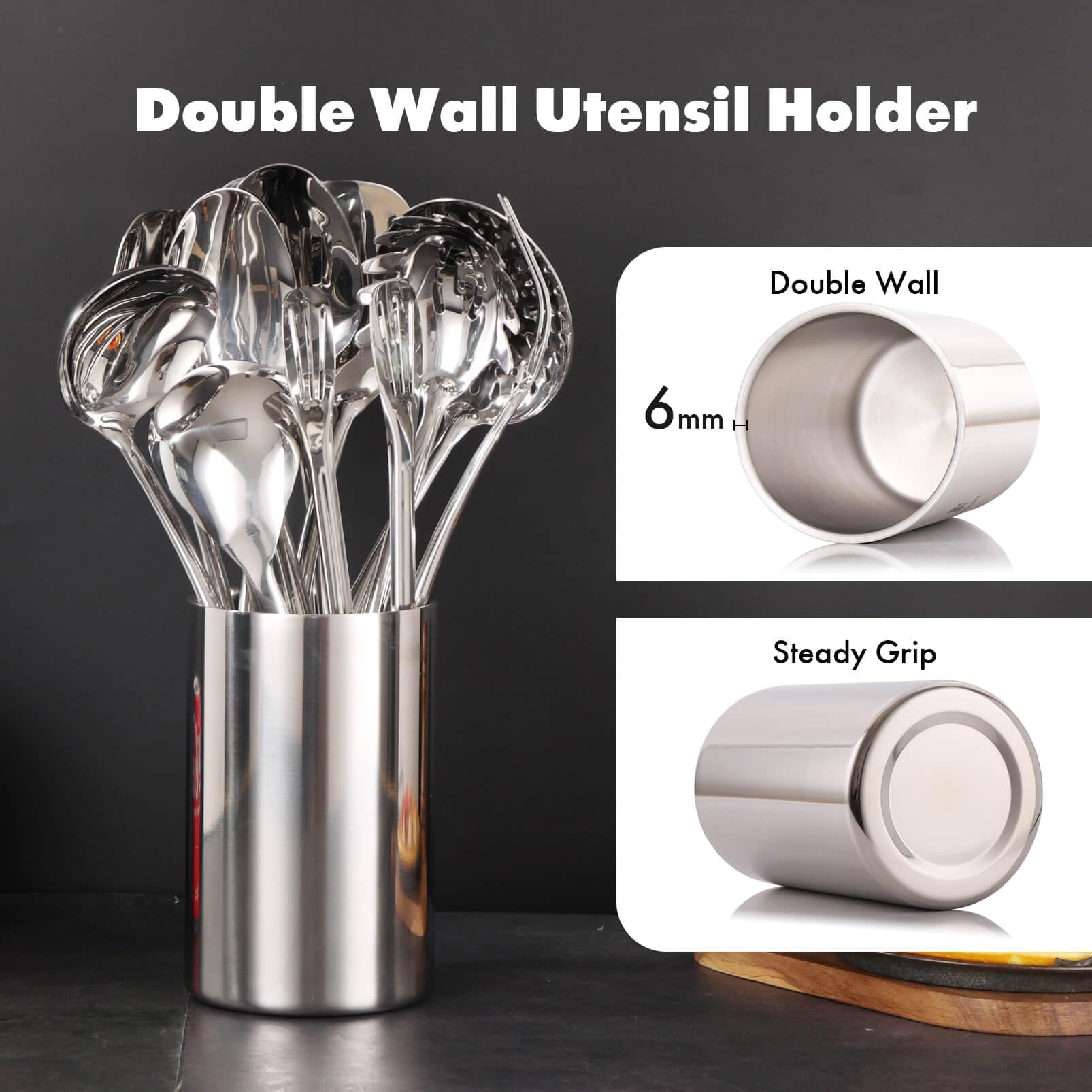 18/10 Stainless Steel Kitchen Utensils Set with Holder for Countertop