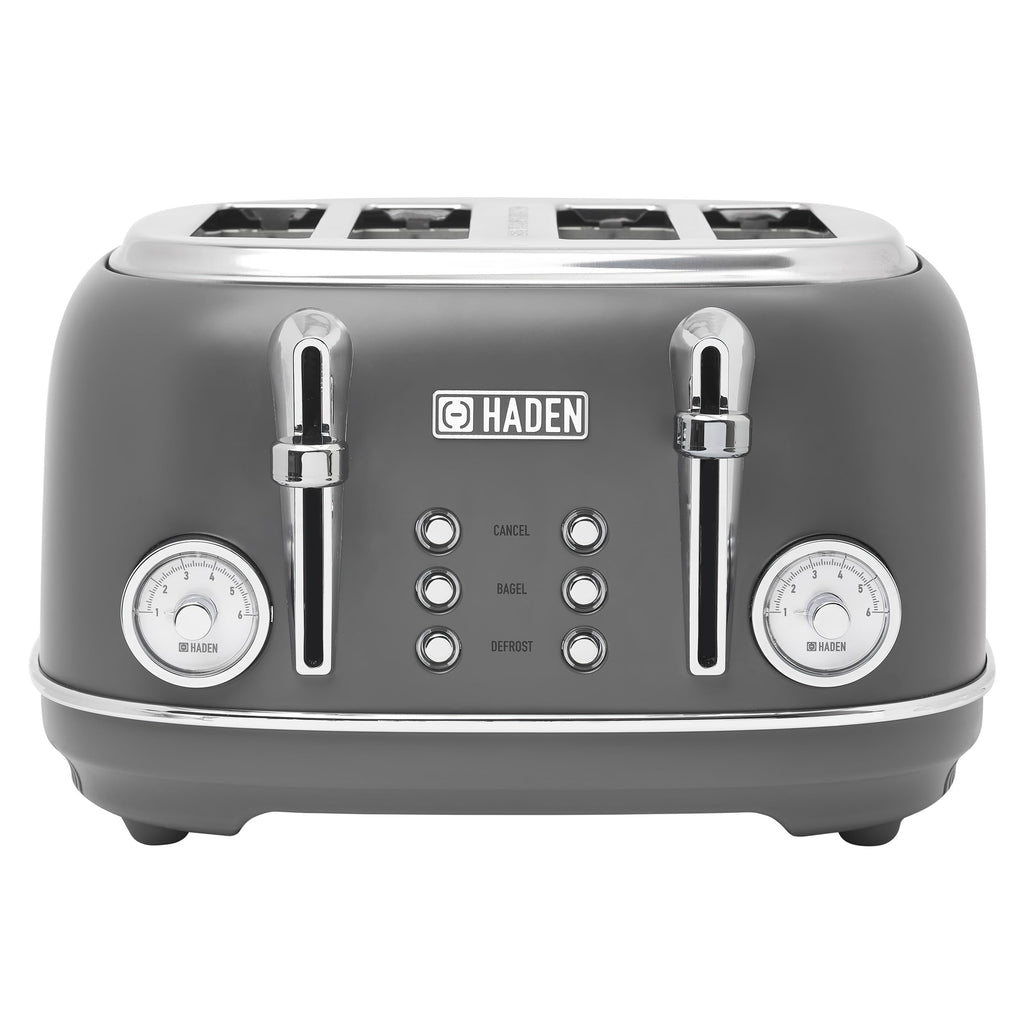 Haden Chelsea 4-Slice Wide Slot Stainless Steel Toaster with Adjustable Browning Control & Non-Slip Feet, Grey & Chrome