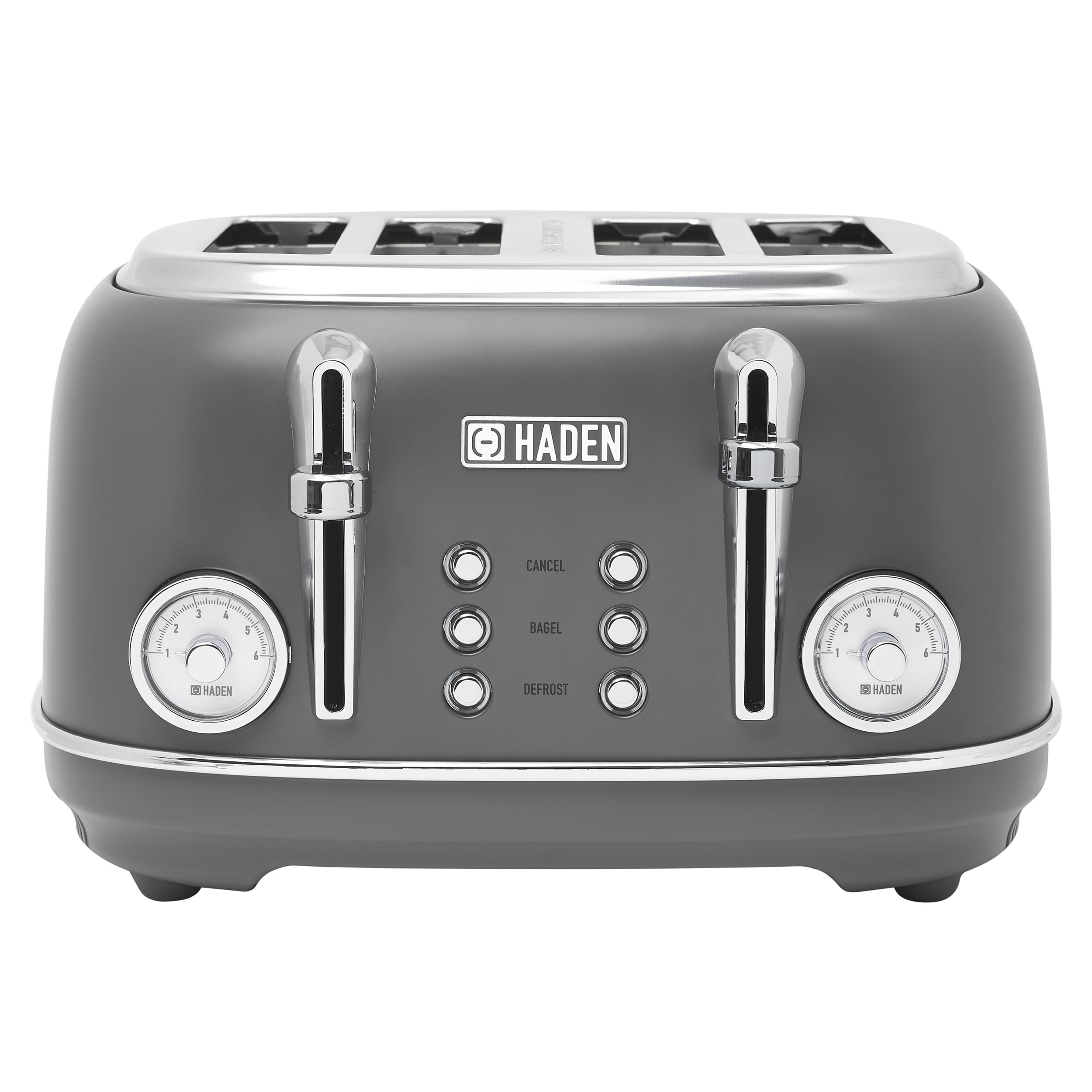Haden Chelsea 4-Slice Wide Slot Stainless Steel Toaster with Adjustable Browning Control & Non-Slip Feet, Grey & Chrome