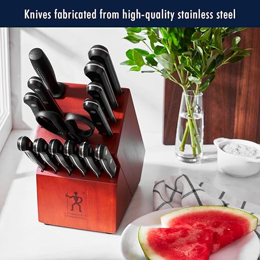 HENCKELS Solution Razor-Sharp 15-pc Knife Block Set, German Engineered Informed by 100+ Years of Mastery, Walnut