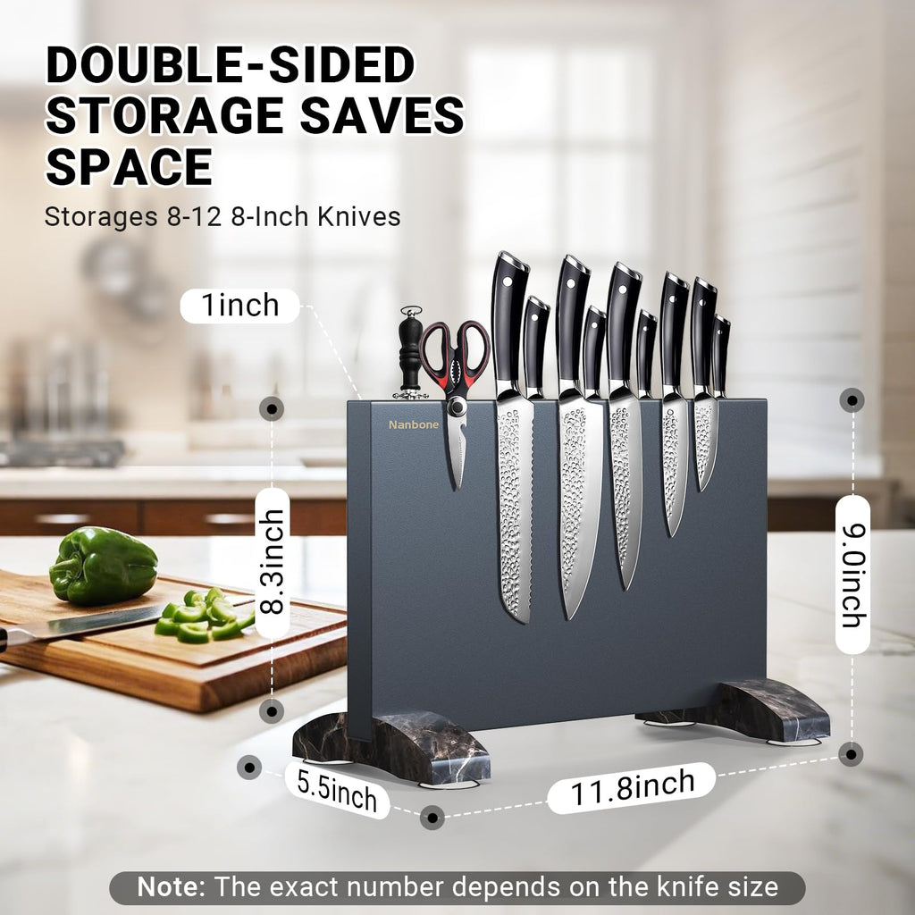 Nanbone Black Magnetic Knife Block Stand Without Knives Black Double Sided Magnetic Knife Holder Rack for Kitchen Counter Stainless Steel Knife Magnetic Strip Display Stand Storage Organizer