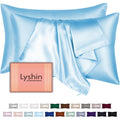 LYSHIN Silk Pillow Cases 2 Pack Standard Size with Zipper, Sky Blue
