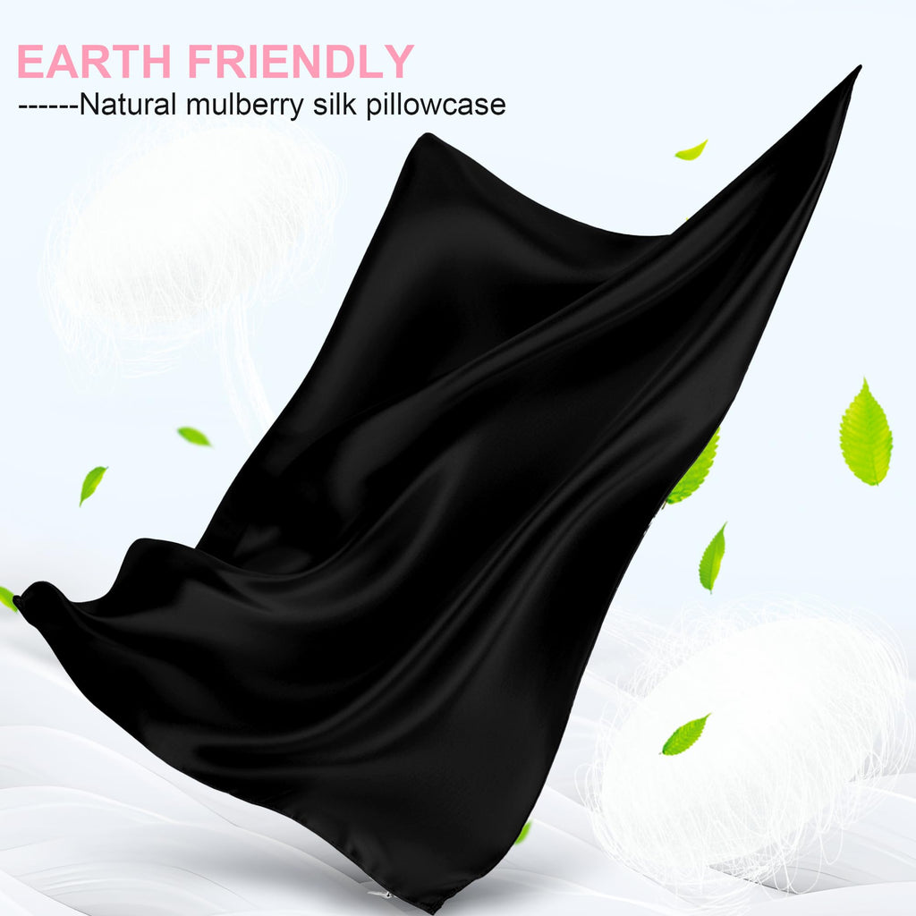LYSHIN Black Silk Pillowcase Queen Size with Hidden Zipper