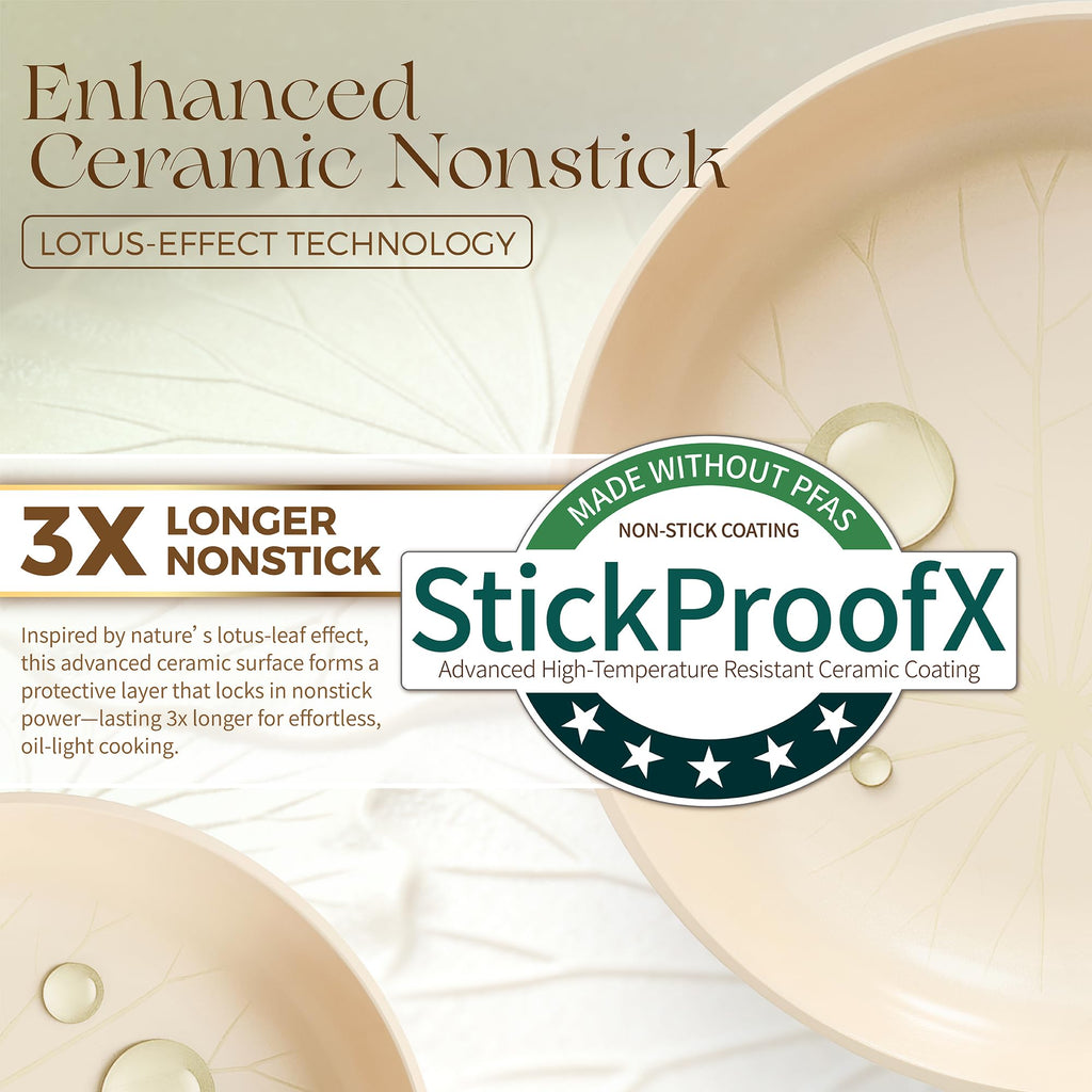 PRICUSIS Nonstick Ceramic Frying Pan with Lid, 8/10 Inch Skillet with Stay Cool Handle, Fully Coated, 100% Dishwasher Safe, PTFE PFAS & PFOA Free (10 Inch, Coconut White