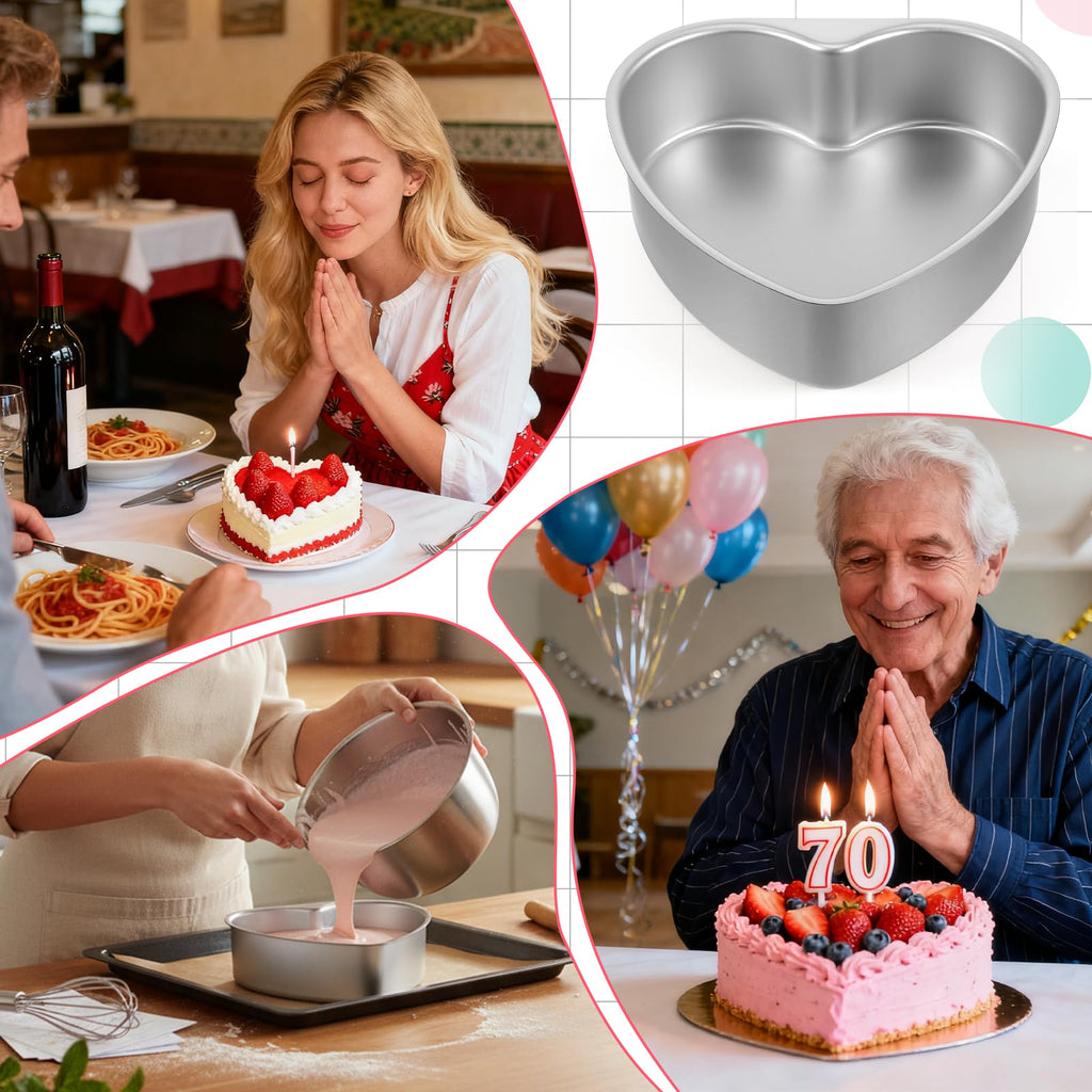 Qulkws 3 PCS 8 Inch Aluminum Heart Cake Molds, Heart Shaped Cake Pans