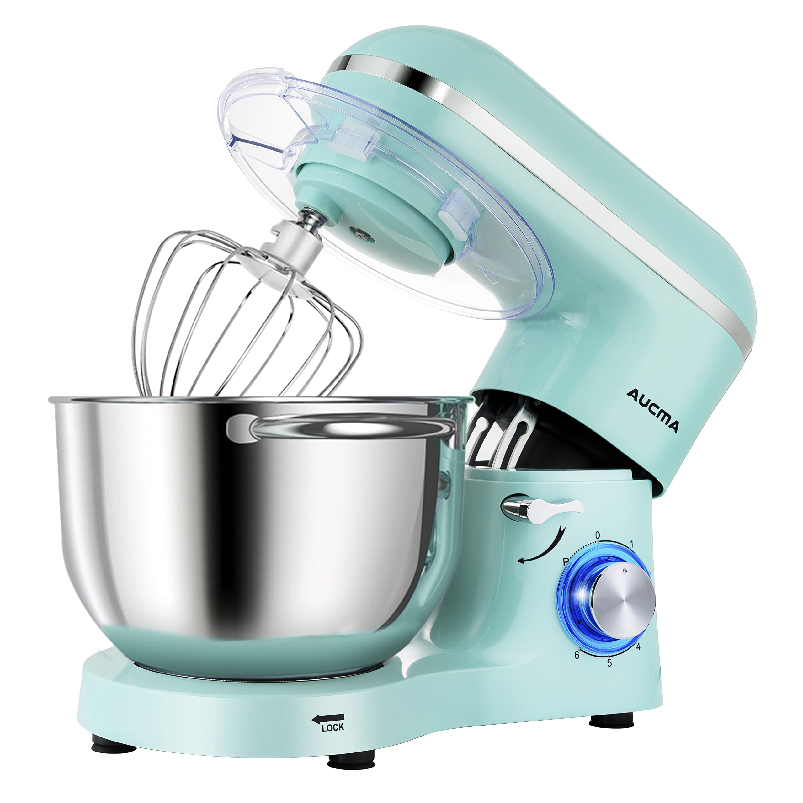 Aucma Stand Mixer,6.5-QT 660W 6-Speed Tilt-Head Food Mixer, Kitchen Electric Mixer with Dough Hook, Wire Whip & Beater (Blue, 6.5QT)