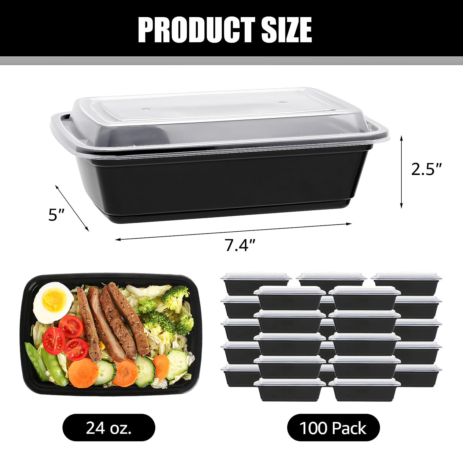 50 PACK, 24 oz. Meal Prep Containers, Extra Large & Thick Food Storage Containers with Lids - BPA Free Stackable Microwavable & Dishwasher Safe, Travel, To Go, Bento Box (100, Rectangle - 28 oz.)