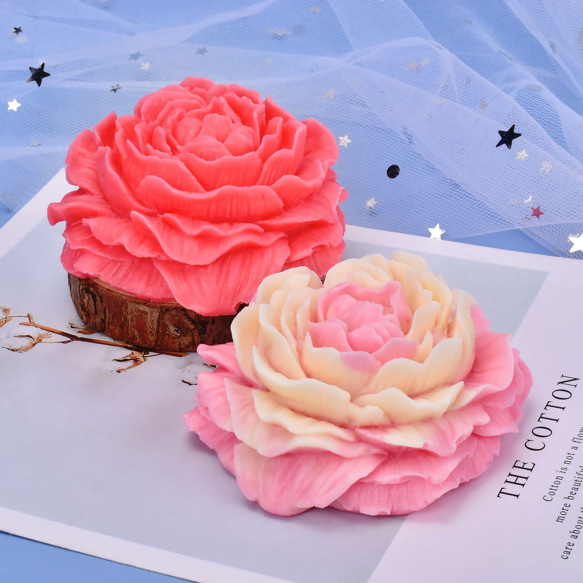 2 Pack Peony Flower Soap & Candle Mold - Silicone 3D Molds for Candy & Home Decor - Resin Casting & Making Molds
