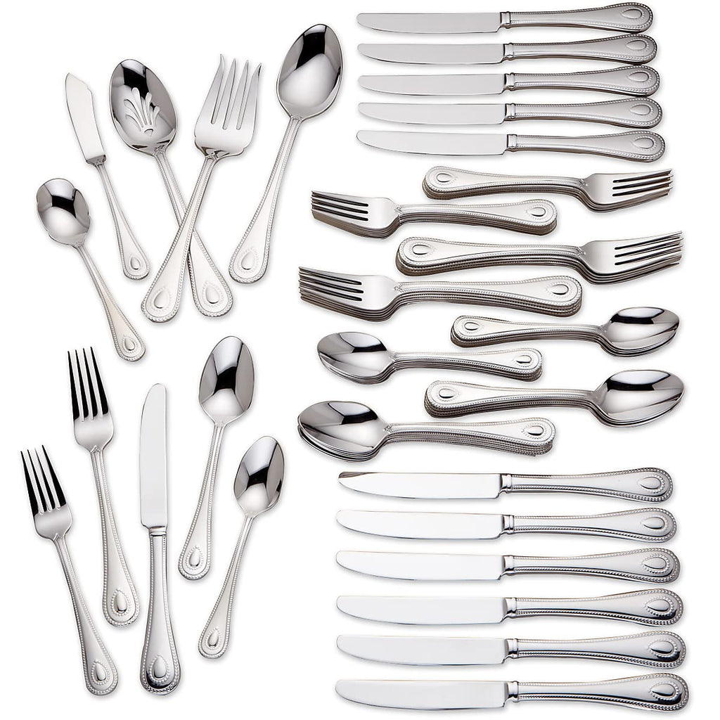 Lenox French Perle 65-Piece 18/10 Silverware Set for 12, Flatware
