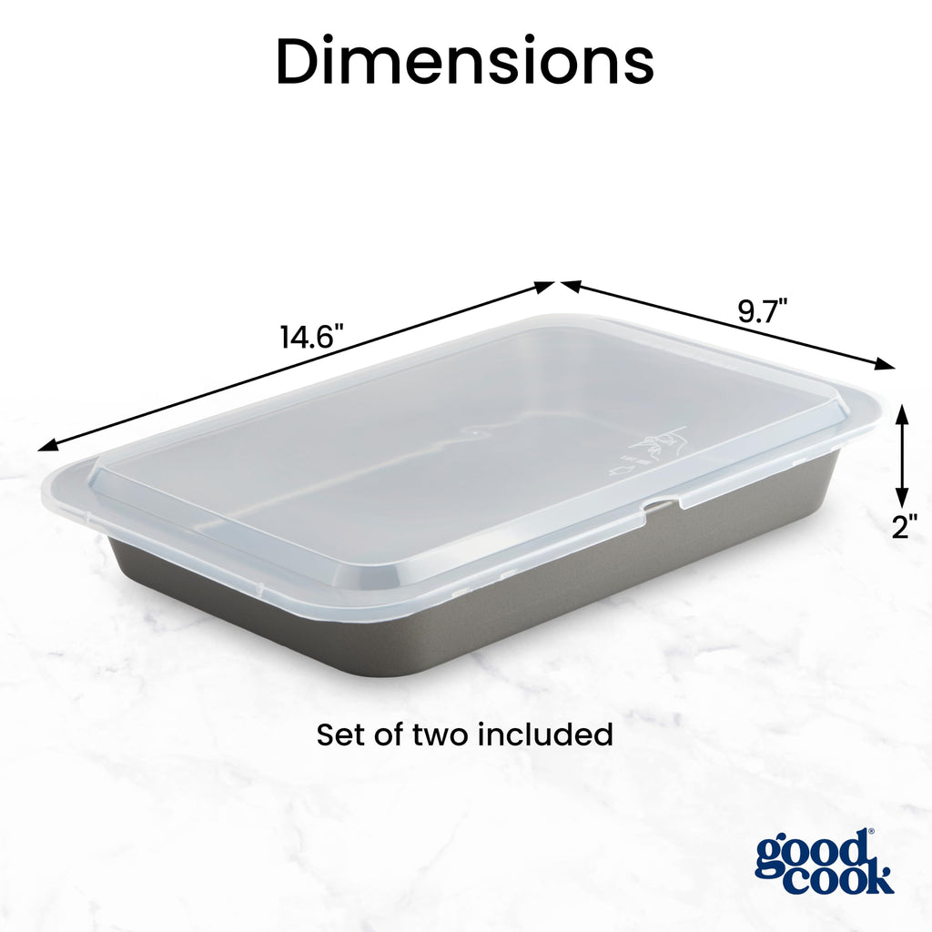 GoodCook Set of 2 Nonstick Steel 13" x 9" Cake Baking Pans with Covers, Gray