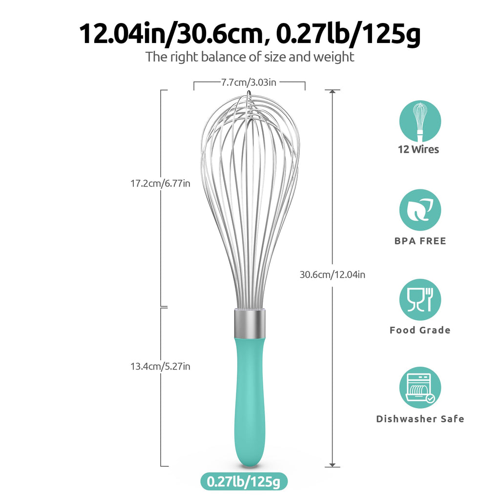 U-Taste Wire Whisk for Cooking, 18/10 Stainless Steel Wisk, L/Aqua Sky