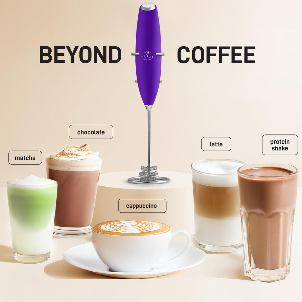 Zulay Kitchen Powerful Milk Frother Wand With Duracell Batteries - Ultra Fast Handheld Drink Mixer - Electric Whisk Foam Maker for Coffee, Lattes, Cappuccino & Matcha - Triple Whisk - Black