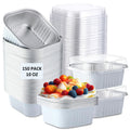 Aoriher 150 Pcs 10 oz Mini Cake Pans with Lids Aluminum Foil Baking Cup Disposable Square 4 x 4 Large Baking Tin, Muffin Pan Cheesecake Kitchen Brownie Pudding Desserts Holder(White)
