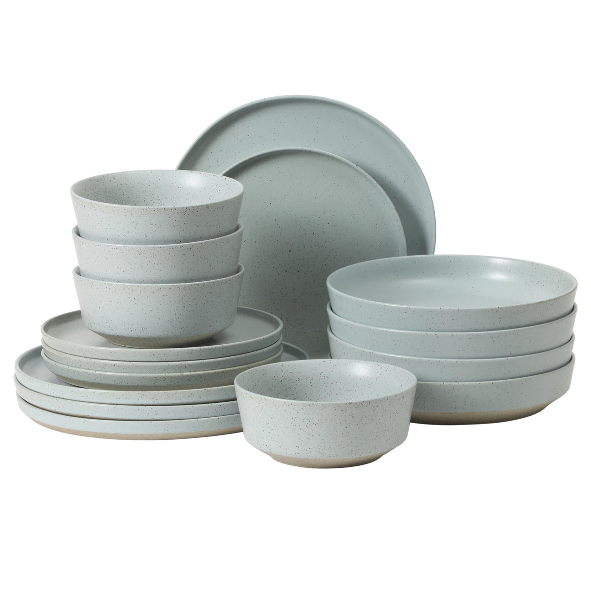 Gibson Elite Menlo Park 16-Piece Pottery Clay Stoneware Dinnerware Set – White Reactive Glaze, Embossed Plates and Bowls W/Pasta Bowl, Service for 4 – Microwave & Dishwasher Safe