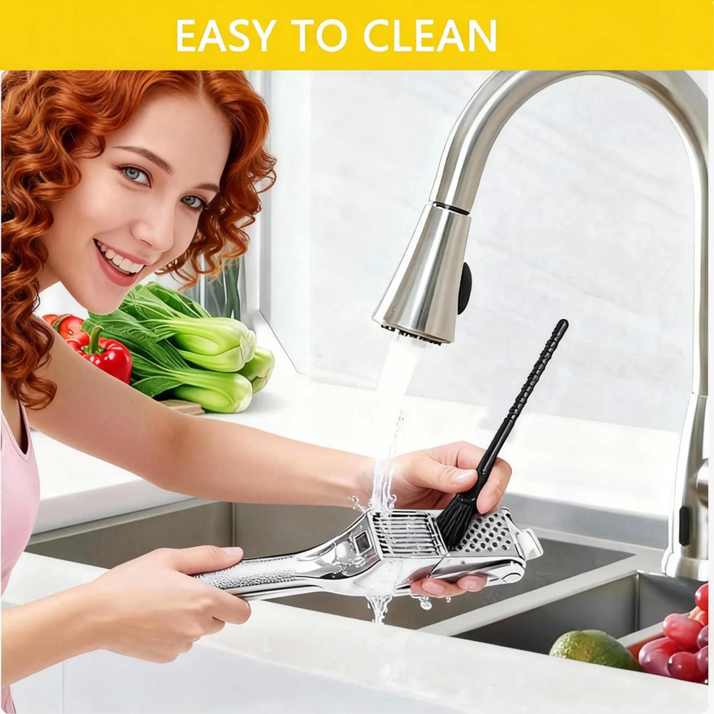 Garlic Press and Slicer 2 in 1, Rust Proof & Dishwasher Safe Professional Garlic Mincer Tool, Effortlessly Crush and Mince Garlic with this Ergonomic Handle-Garlic Slicer & Brush ANCQMI(Pear white)